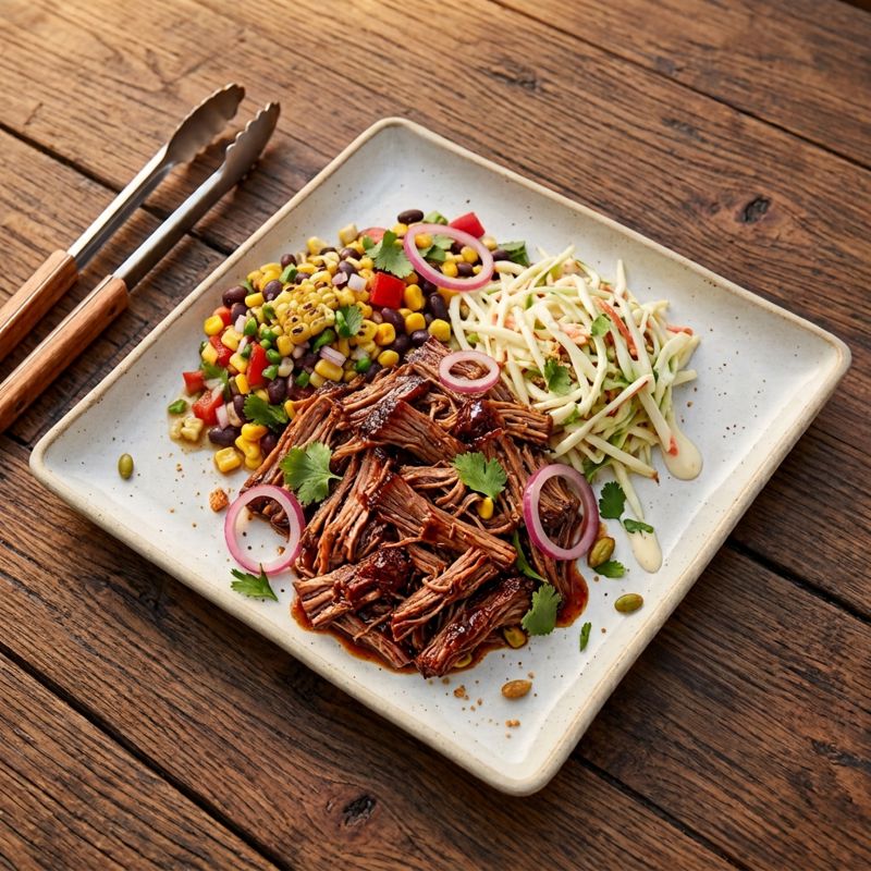 BBQ Pulled Pork with Charred Corn & Black Bean Salad, Apple-Fennel Slaw and Coconut-Lime Crema